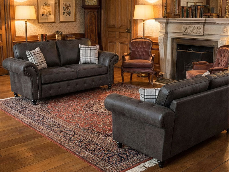 Oakland Suede Leather Sofa 3, 2 Seater Brown Suite Leather Sofa Set