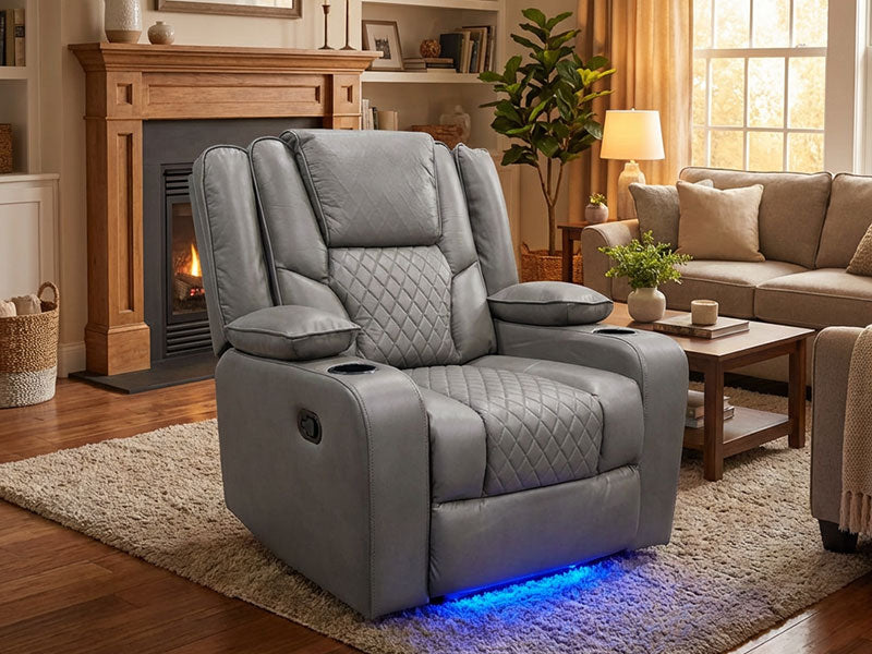 Orlando Grey Electric Recliner Armchair USB & Cup Holders