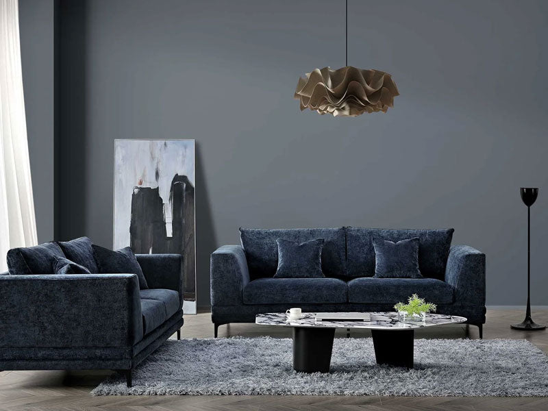 MNS Aluxo Lenox Sofa Range in Aegean Blue Velvet - 3 Seaters & 2 Seaters Sofa