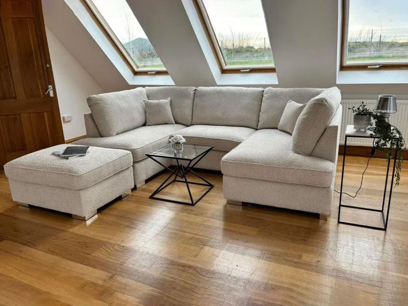 Cinema Sofa U -Shape Sofa Grey Boucle Teddy Fabric L-Shape Corner Sofa