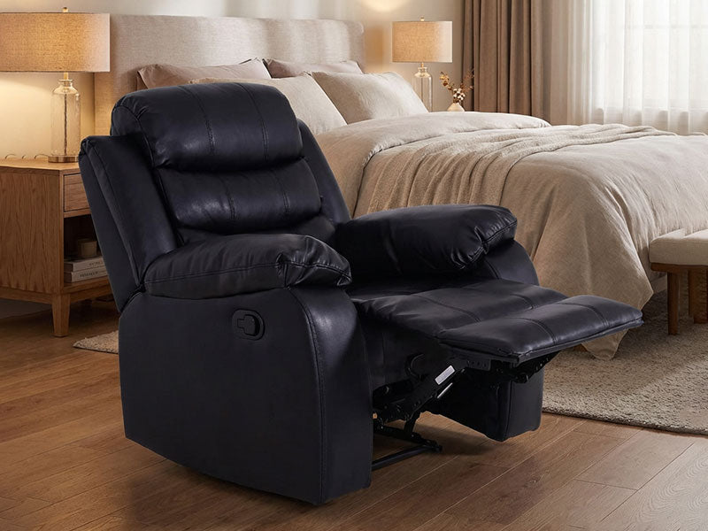 Roma Black Leather Manual Recliner Armchair