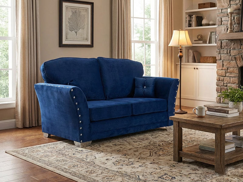 Blueberry Plush Velvet Corner Sofa, 3 Seater, 2 Seater Sofa in Velvet Fabric