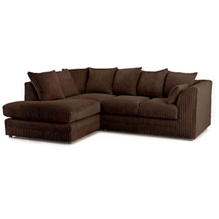 Dylan Jumbo Cord Fabric Corner Sofa with Cushions 3 Seaters, 2 Seaters L-Shape Sofa - Chocolate