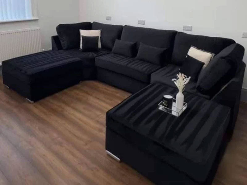 U Shape Sofa - Cinema U Shape Sofa Luxury XL Corner Chaise Sofa With Large Stool