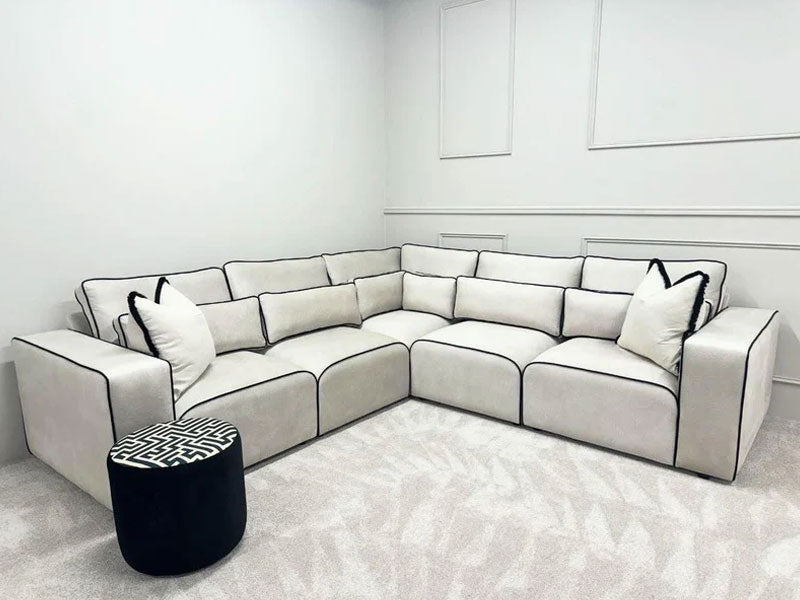 Sloane Large Corner Sofa Couch - Custom Contrast Piping - Cream
