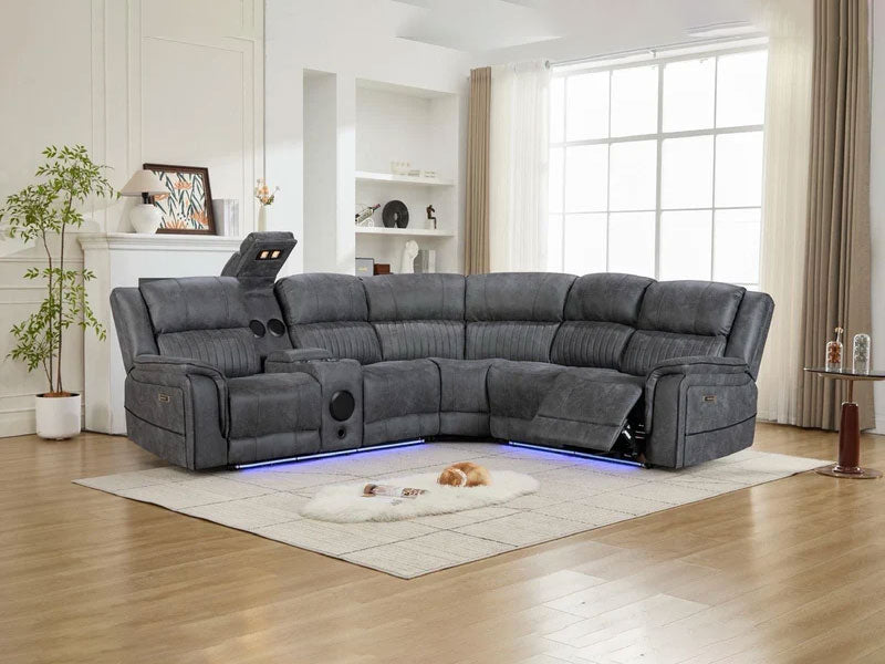 MNS Geneva Pro Fabric Electric Recliner Corner Sofa,Bluetooth USB, LED, Cupholder