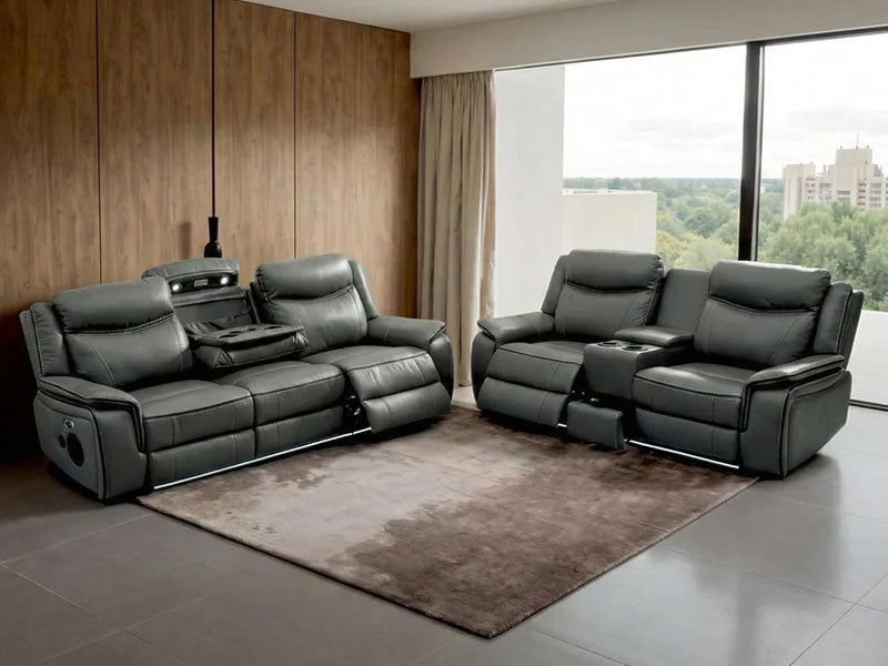 MNS Pradaa Leather Electric Recliner Sofa Set With Cupholders – 3+2 Seater Sofa Set