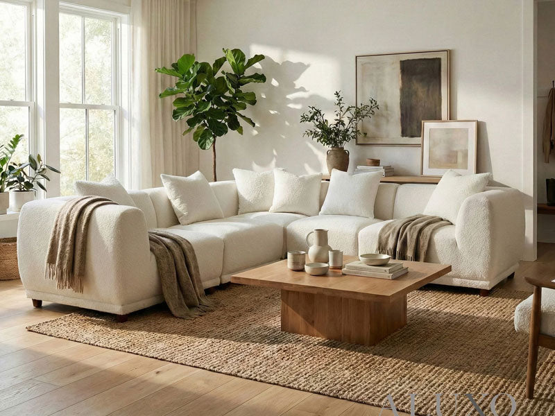 MNS Aluxo Lottie 5pc Modular Corner Sofa in Polar Boucle - L Shape Sofa - Customisable Layout
