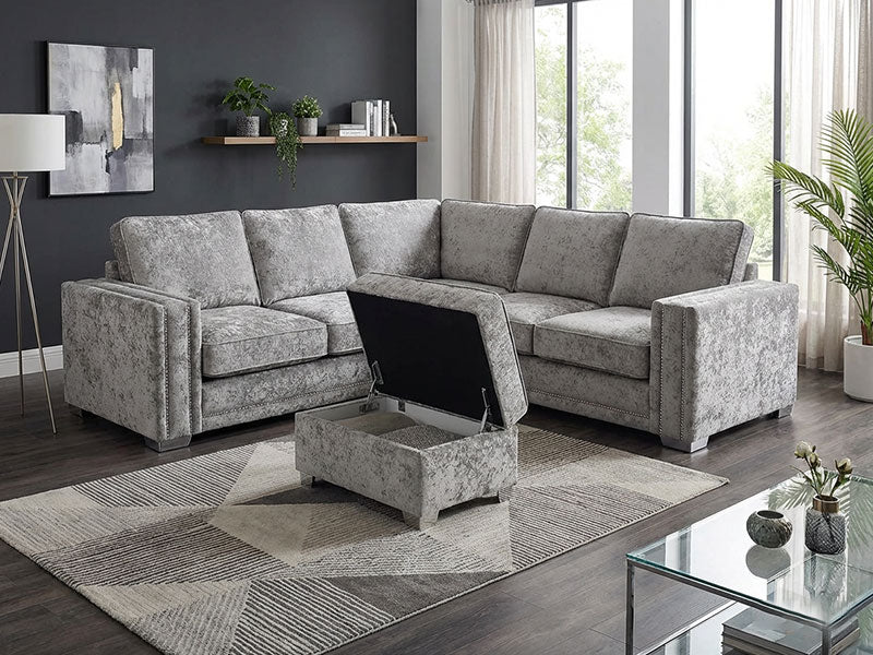 Alaska Truffle Fabric 5 Seater Corner Sofa Fullback Woven Fabric - Footstool