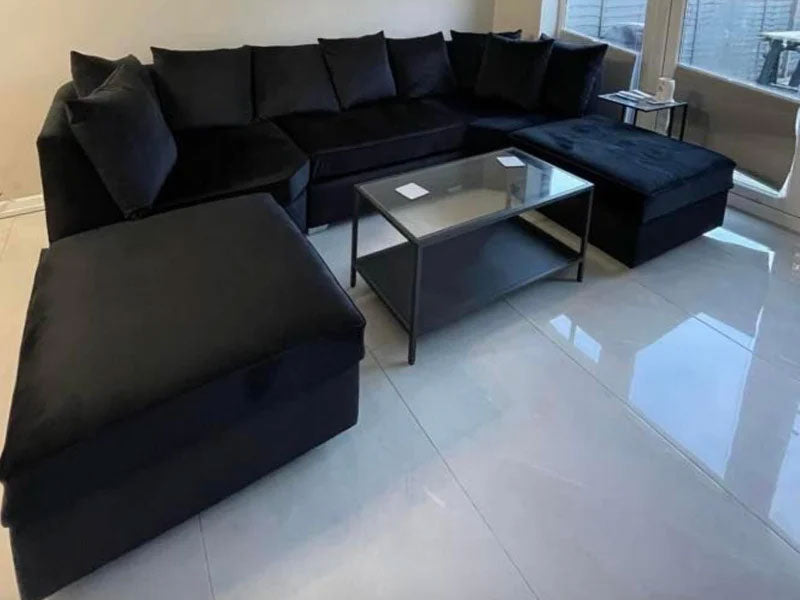 U Shape Sofa - Cinema U Shape Sofa Luxury XL Corner Chaise Sofa With Large Stool