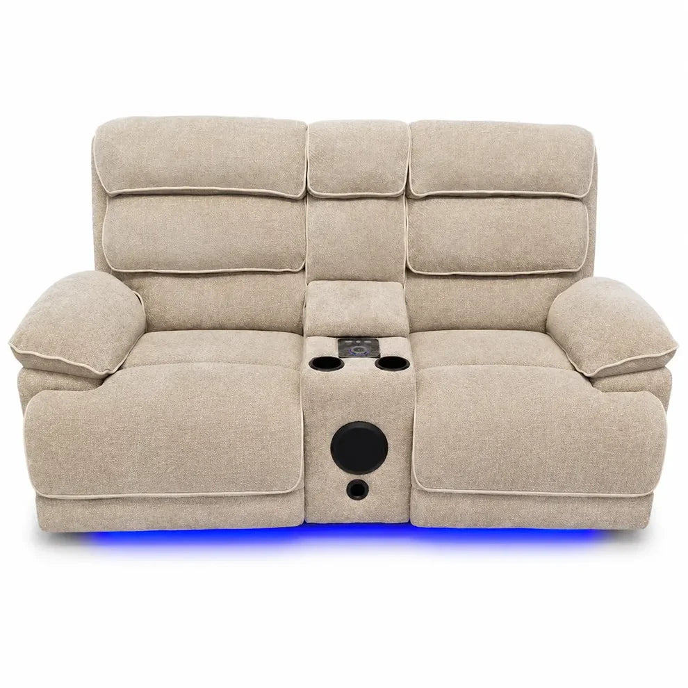 MNS Lakeland 3 + 2 Fabric Beige or Grey Electric Power Recliner Sofa Set - Large Seating with Bluetooth Speakers & Wireless Charging pads