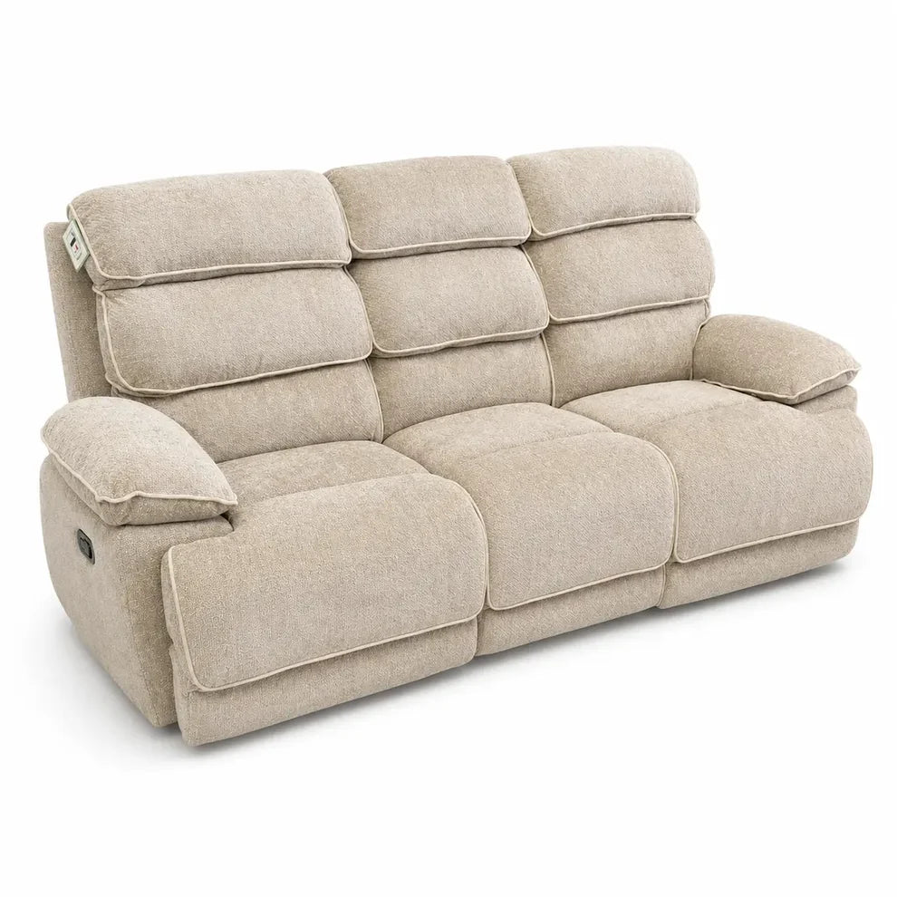 MNS Lakeland 3 + 2 Fabric Beige or Grey Electric Power Recliner Sofa Set - Large Seating with Bluetooth Speakers & Wireless Charging pads