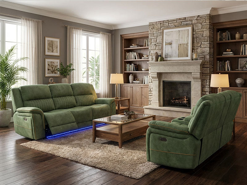 MNS Geneva Pro Fabric Electric Recliner Sofa 3+2 Set,Bluetooth,USB,Cooling-Cupholder