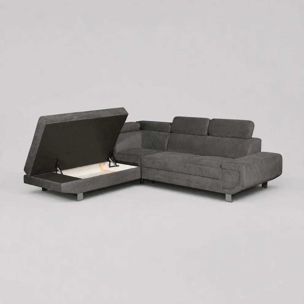 MNS Artic Left or Right Hand Facing Corner Sofa Bed With Storage Box - Grey