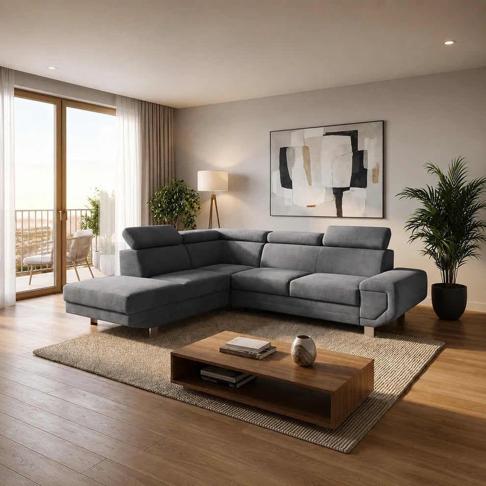 MNS Artic Left or Right Hand Facing Corner Sofa Bed With Storage Box - Grey