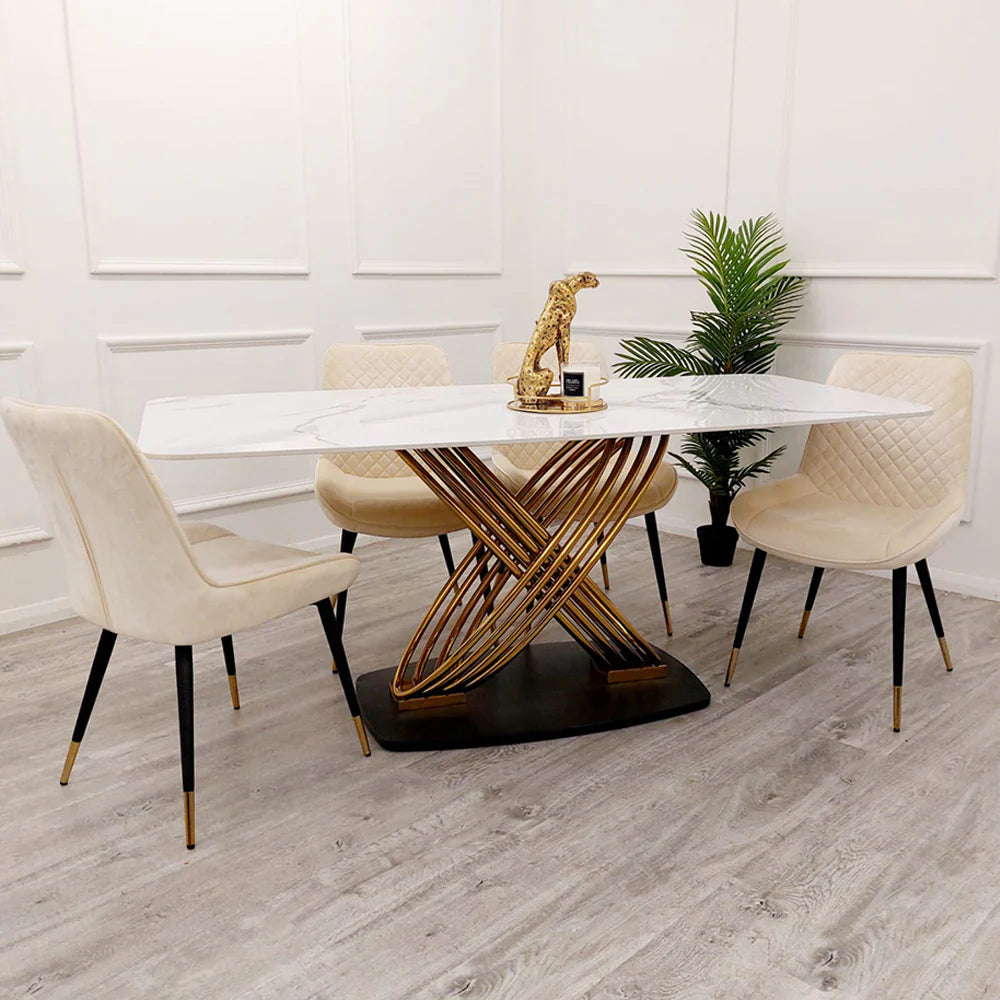 MNS Orion Gold 1.8 Dining Table with Polar White Sintered Stone Top