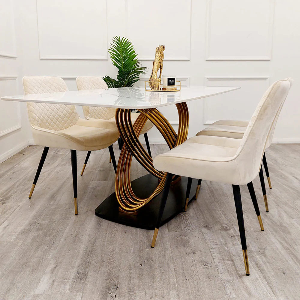 MNS Orion Gold 1.8 Dining Table with Polar White Sintered Stone Top