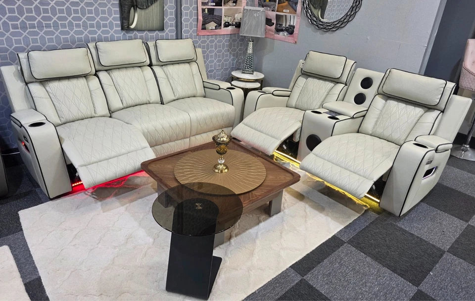 MNS Osman 3 + 2 Music Electrical Recliner Sofa Set (Black, Grey or Cream)