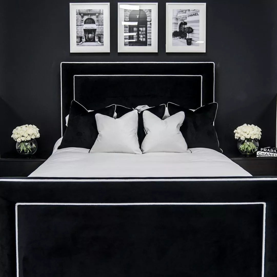 LUXURY PIPING PLUSH BED WITH/WITHOUT OTTOMAN STORAGE AVAILABLE DOUBLE KING SIZE