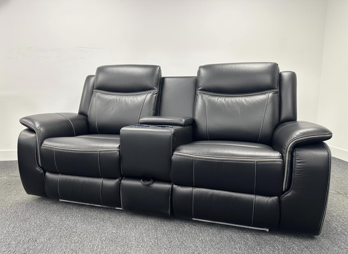 MNS Pradaa Leather Electric Recliner Sofa Set With Cupholders, LED Lights – Bluetooth Speakers – Cooling Cupholders