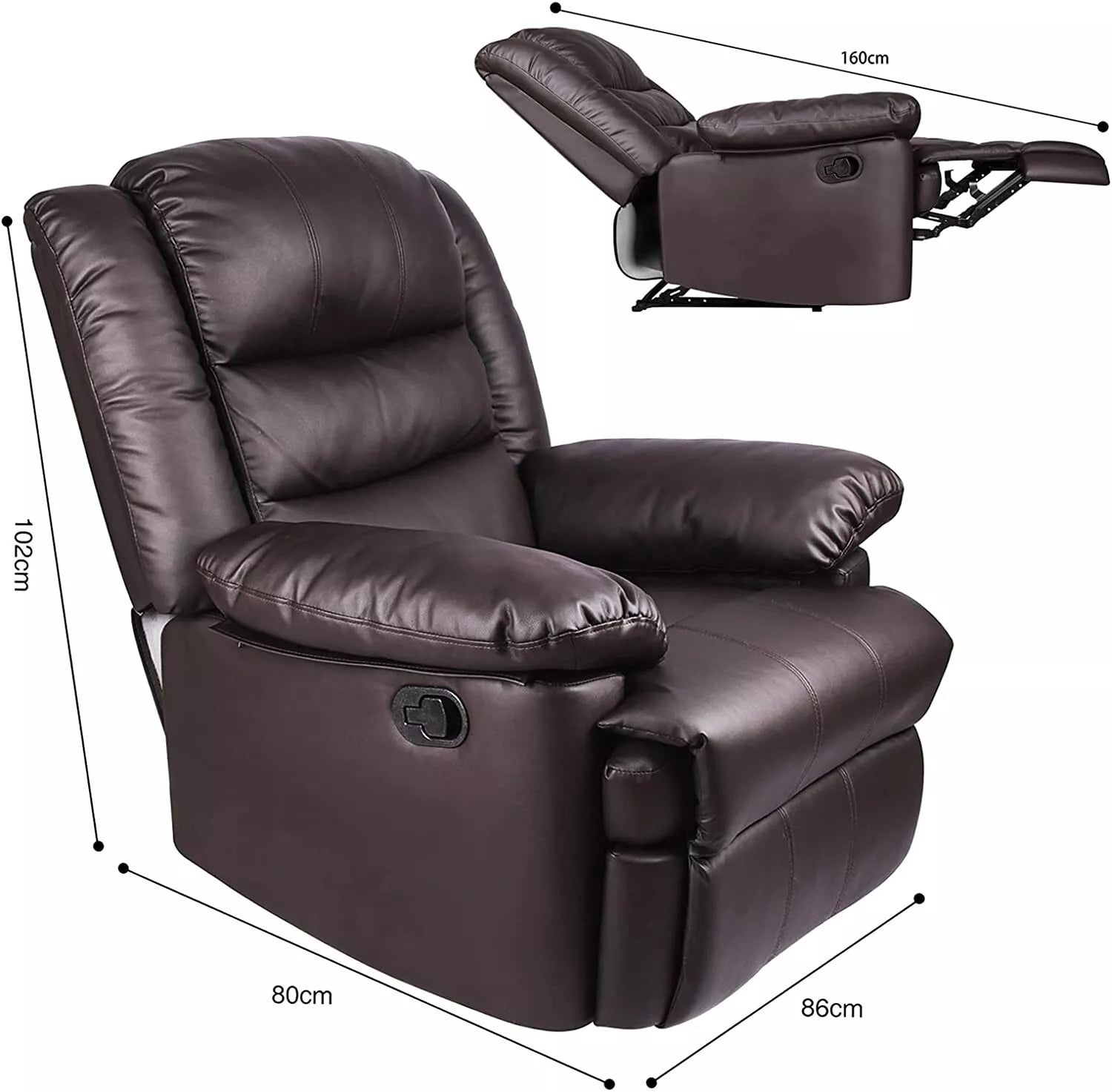 Leather Recliner Armchair Sofa Home Lounge Chair Cinema Reclining Gaming