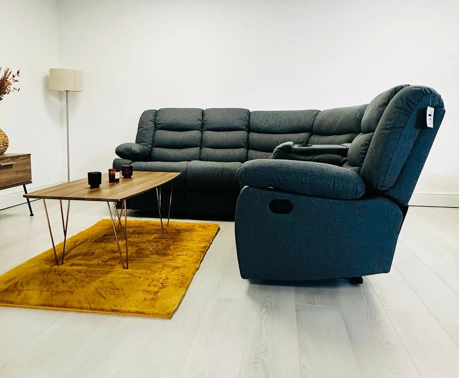MNS Fabric Recliner Sofa Grey Manual Recliner Double Corner