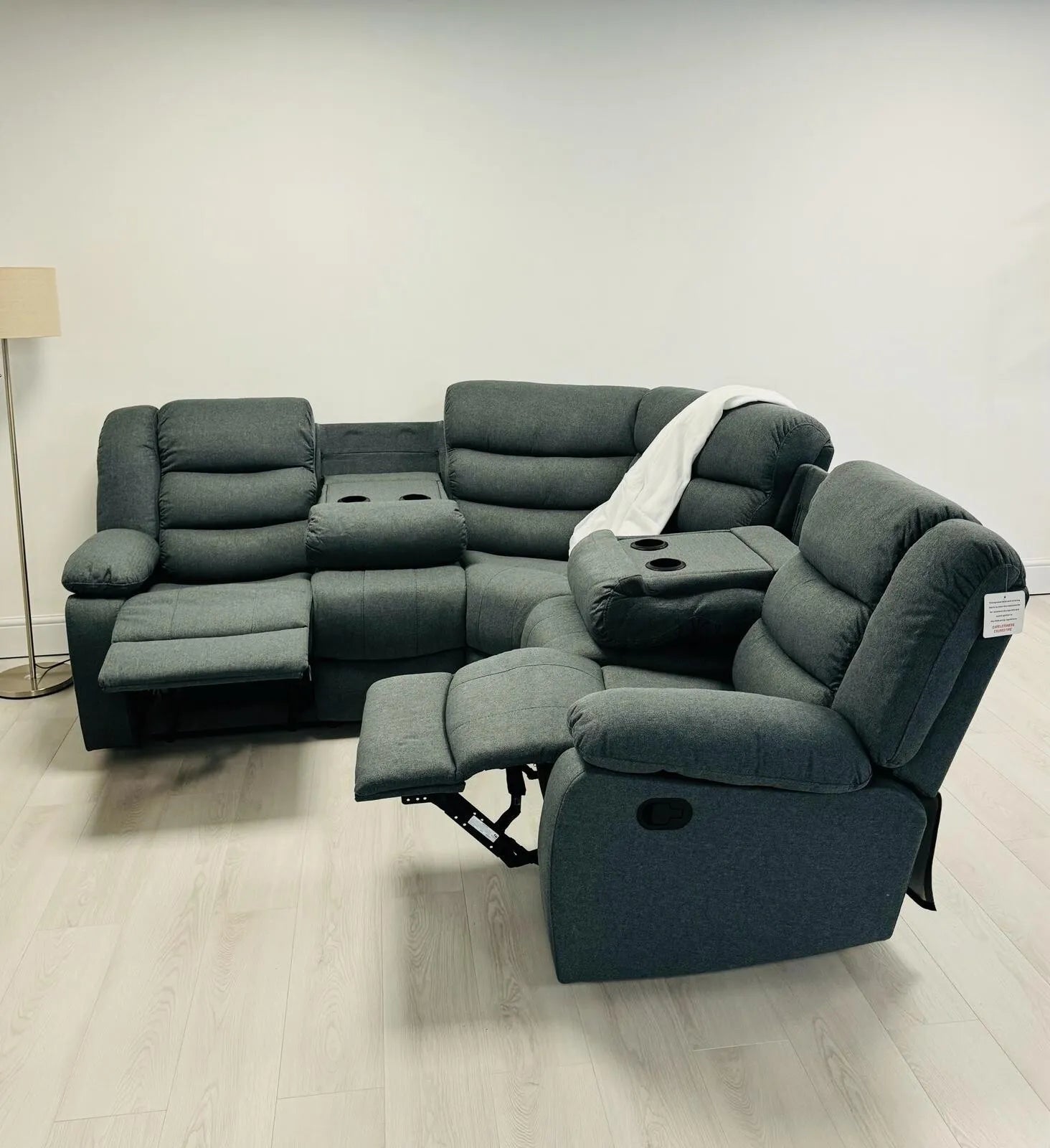 MNS Fabric Recliner Sofa Grey Manual Recliner Double Corner