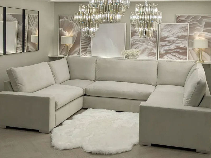 U Shape Sofa - Cinema U Shape Sofa Luxury XL Corner Chaise Sofa - Cream Truffle