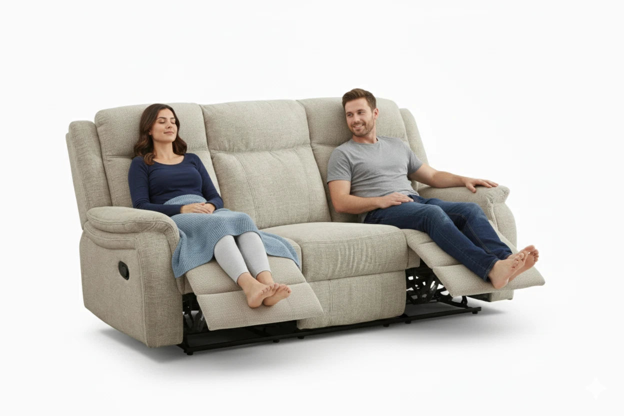 MNS Siyara Fabric Manual Recliner Sofa Set 3+2 Seater Beige - 3 and 2 Seater Recliner Sofa