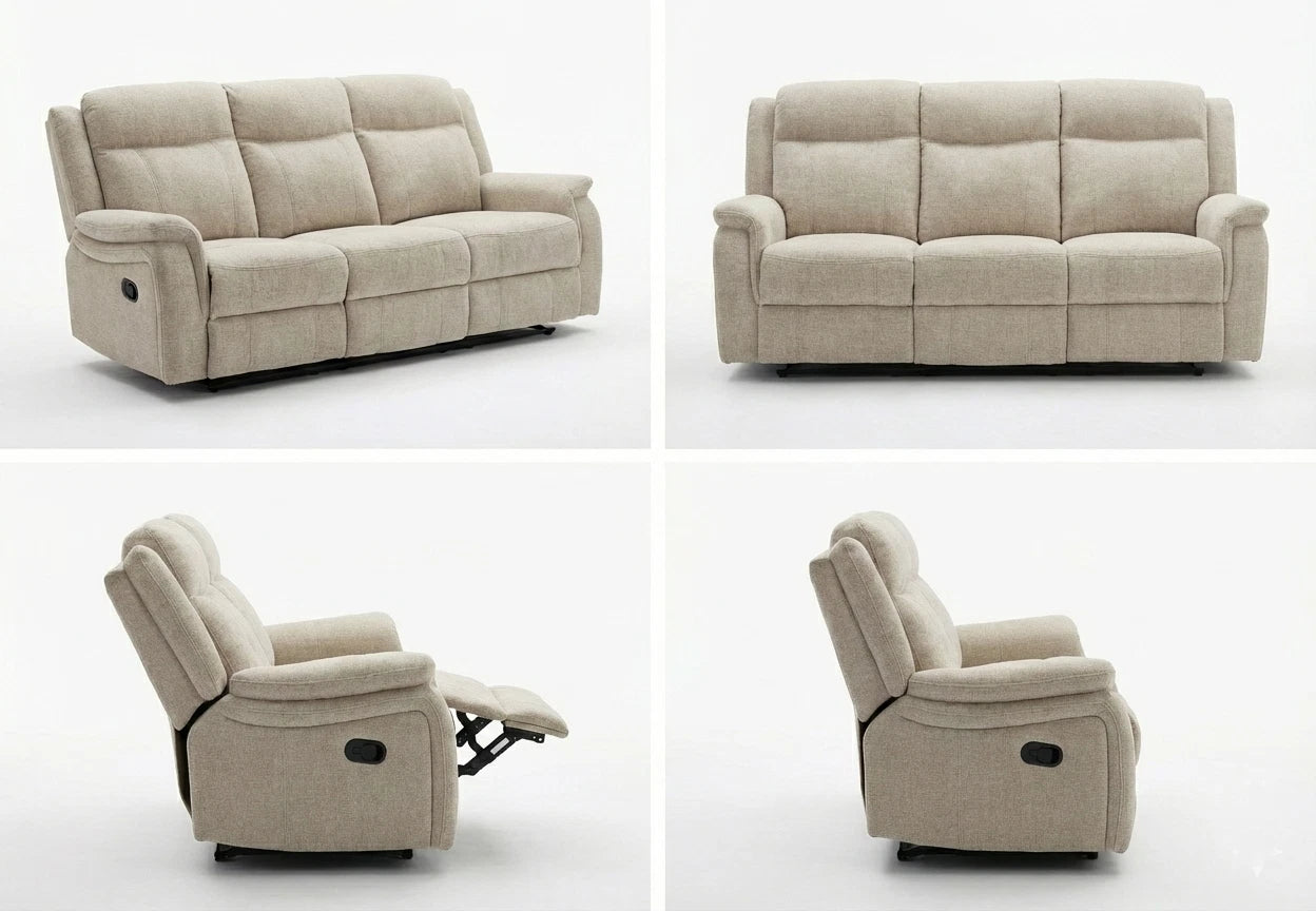 MNS Siyara Fabric Manual Recliner Sofa Set 3+2 Seater Beige - 3 and 2 Seater Recliner Sofa