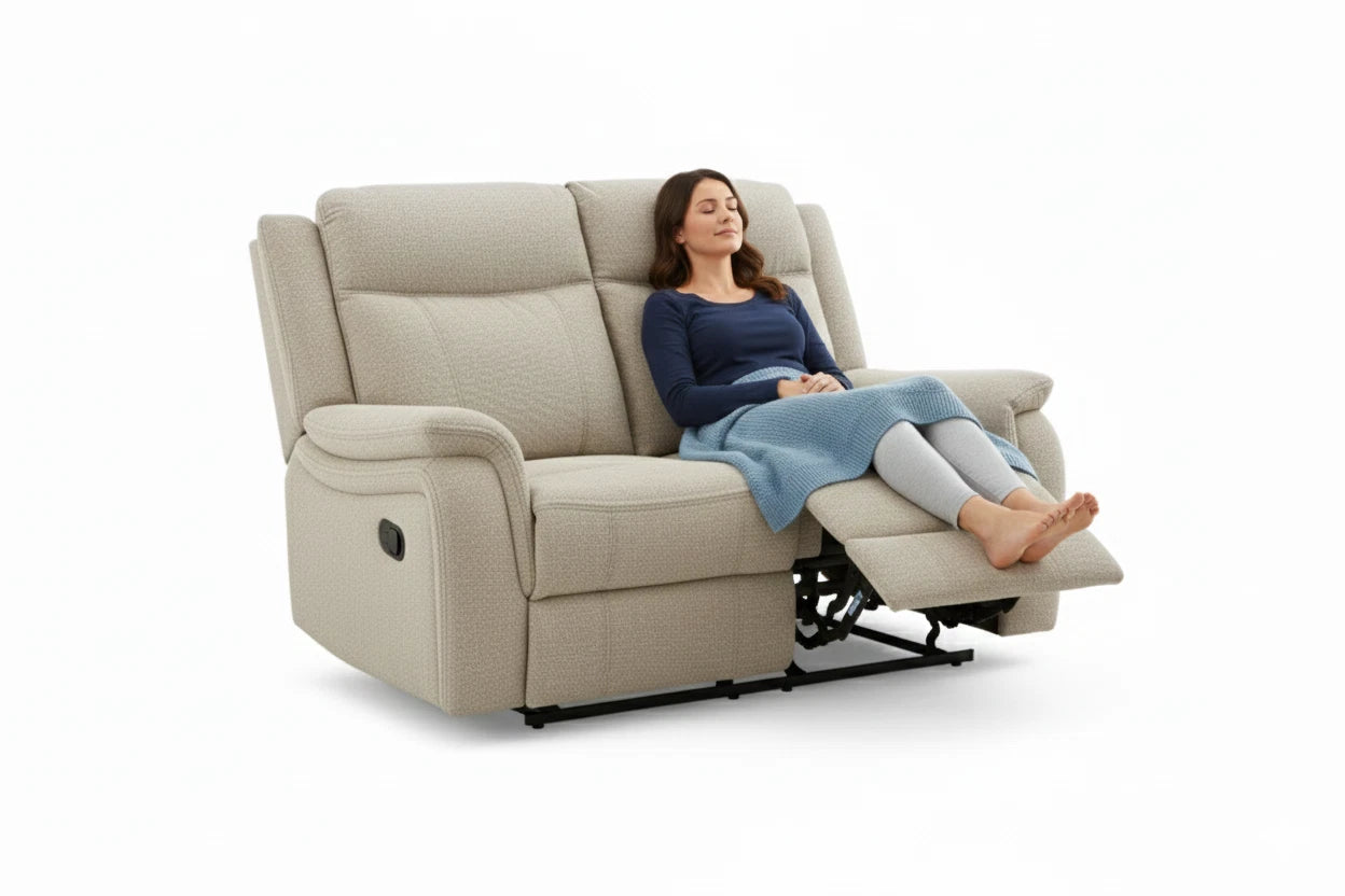 MNS Siyara Fabric Manual Recliner Sofa Set 3+2 Seater Beige - 3 and 2 Seater Recliner Sofa