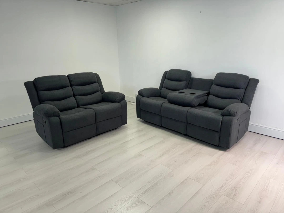 MNS Fabric Manual Recliner Sofa Set 3+2 Chenille Fabric with Cupholders