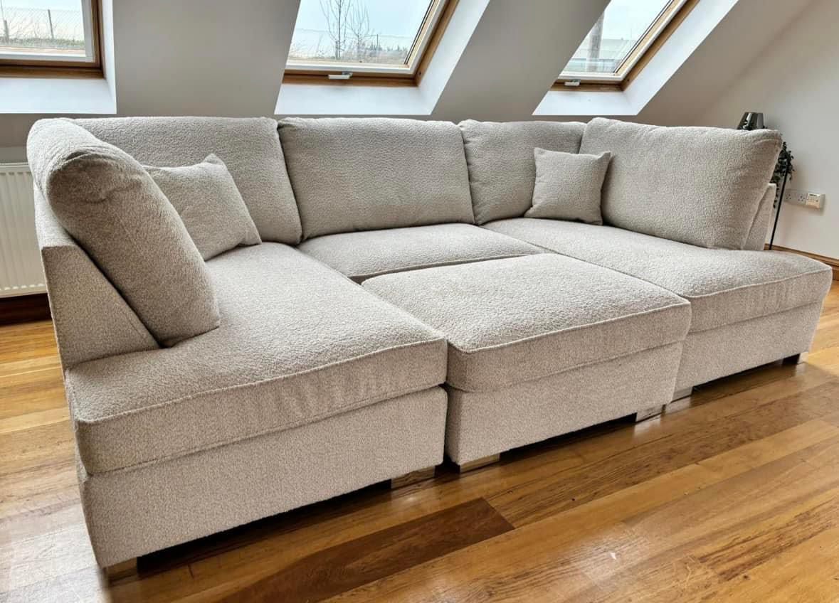 Cinema Sofa U -Shape Sofa Grey Boucle Teddy Fabric L-Shape Corner Sofa