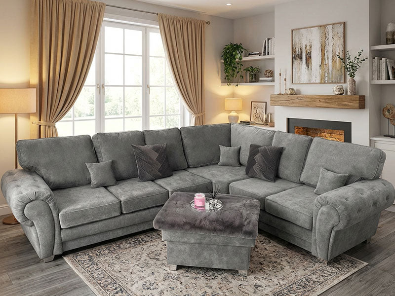 The Luxury Verona Grey Fabric Sofa - Large Corner Sofa - 6 Seaters