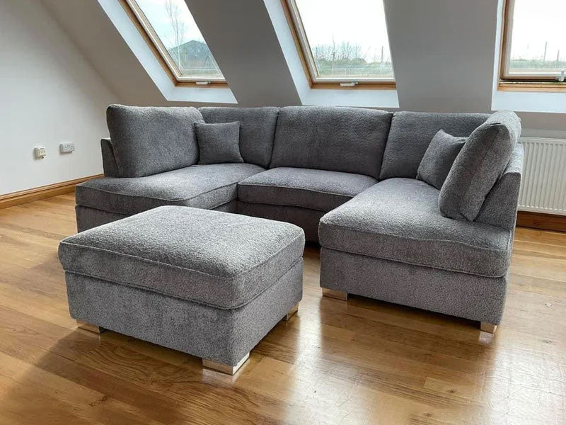 Cinema Sofa U -Shape Sofa Grey Boucle Teddy Fabric L-Shape Corner Sofa