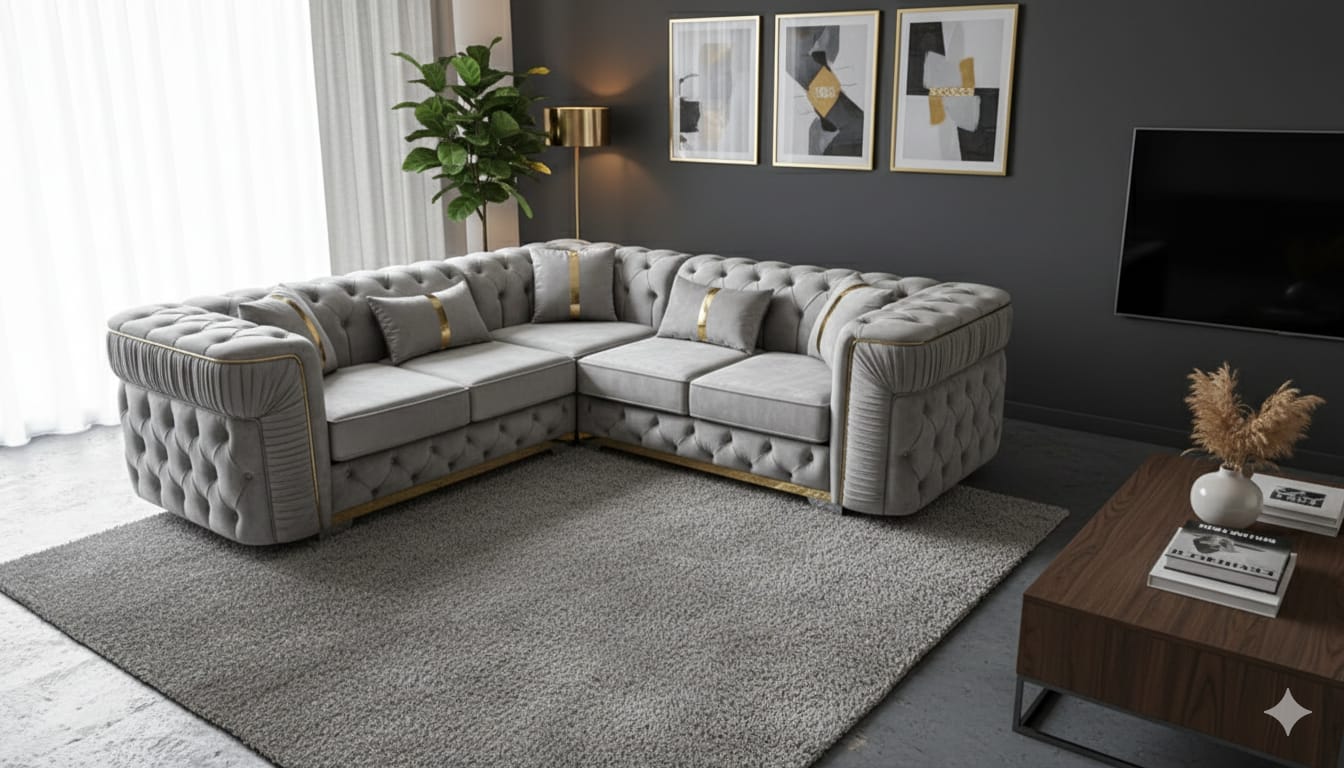MNS Ambassador Chesterfield Sofa in Plush Velvet Corner Sofa or 3+2 Seater Sofa