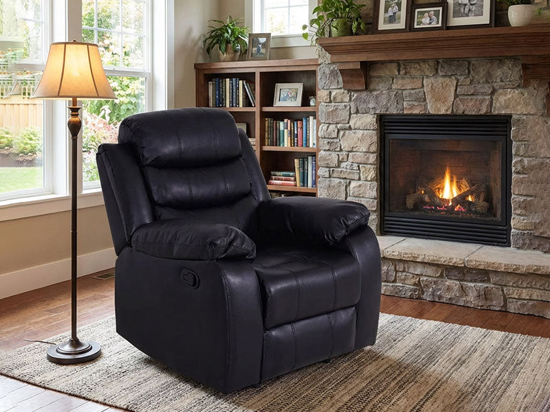 Roma Black Leather Manual Recliner Armchair