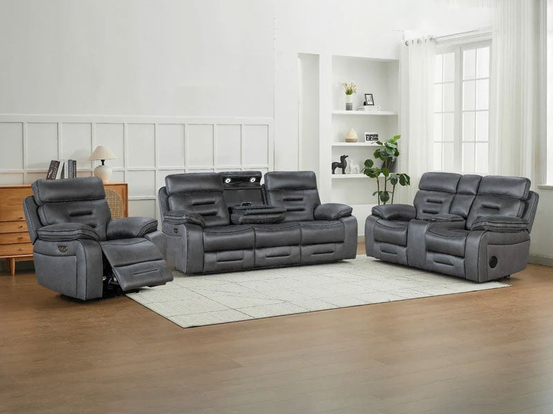 Chelsea Electric Recliner Sofa 3+2+1 Dark Grey, Fabric, USB Ports, H&C cupholder