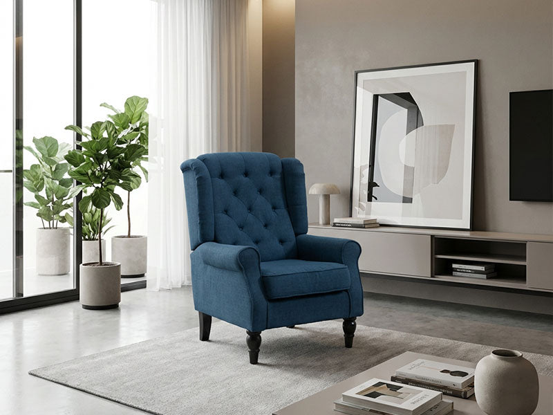 Althorpe Wing Back Recliner Chair Fabric Button Fireside Occasional Armchair