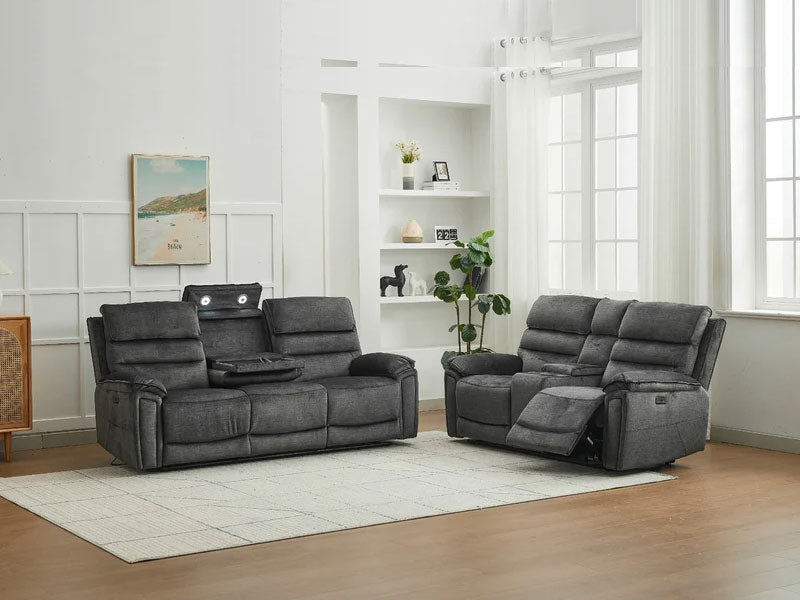 MNS Fabric Electric Recliner Sofa 3+2 seater, CupHolder, USB Charging, lights