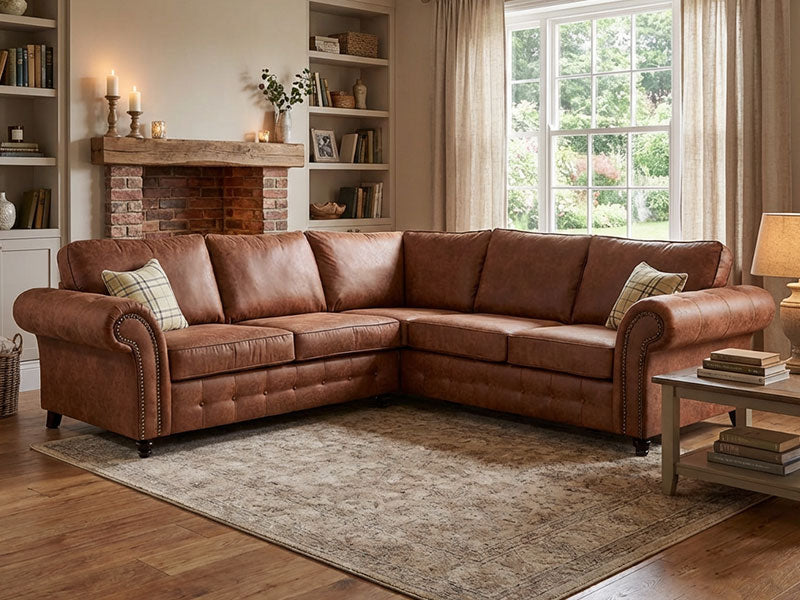 MNS Oakland Brown Faux Leather Large Corner Sofa Set