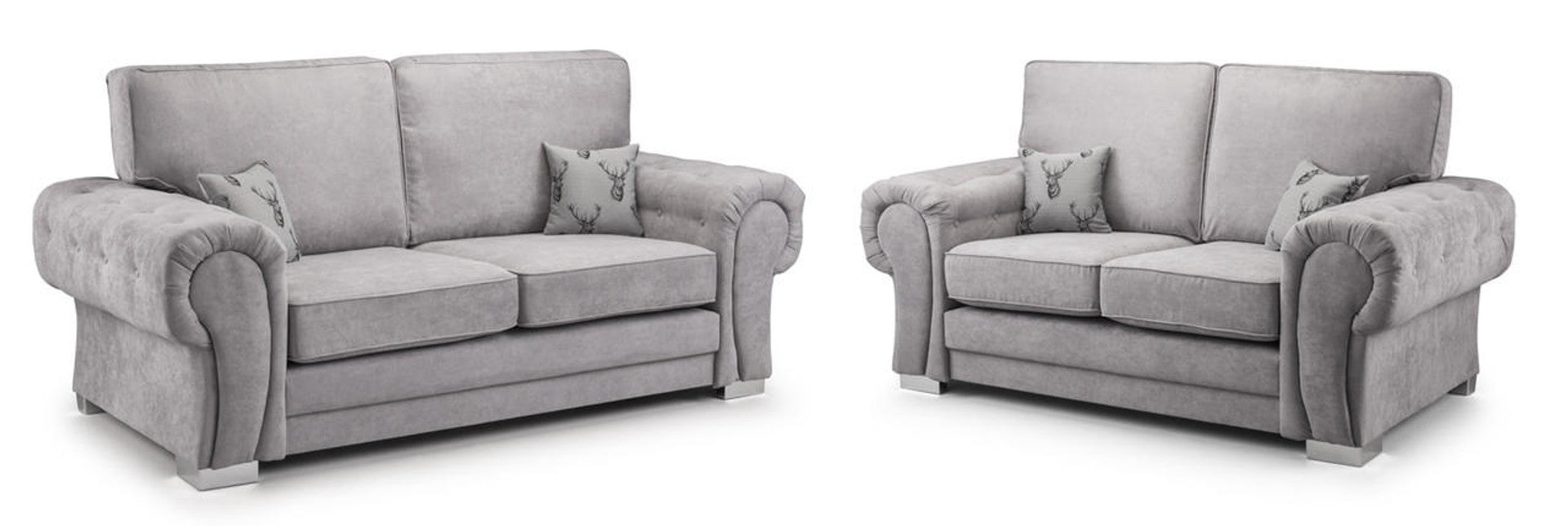 Luxury Kensington/Verona Fullback Grey Fabric Corner Sofa Set - 3,2 Seaters