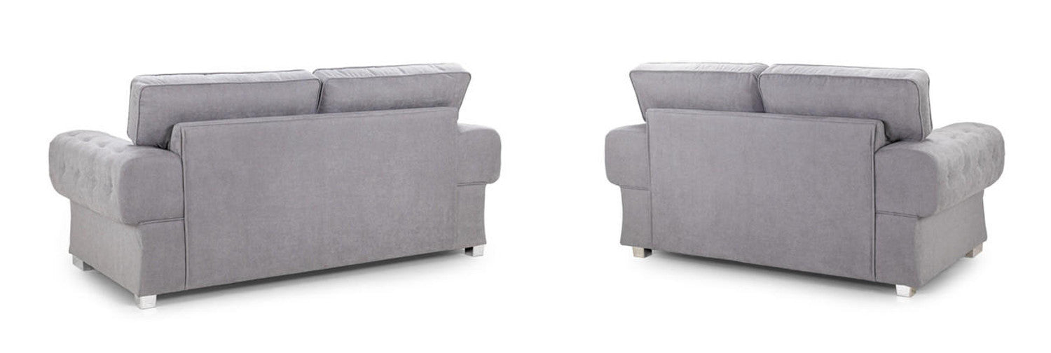 Luxury Kensington/Verona Fullback Grey Fabric Corner Sofa Set - 3,2 Seaters