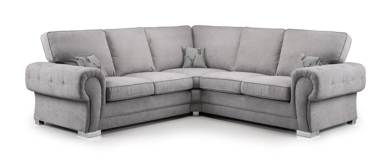 Luxury Kensington/Verona Fullback Grey Fabric Corner Sofa Set - 3,2 Seaters