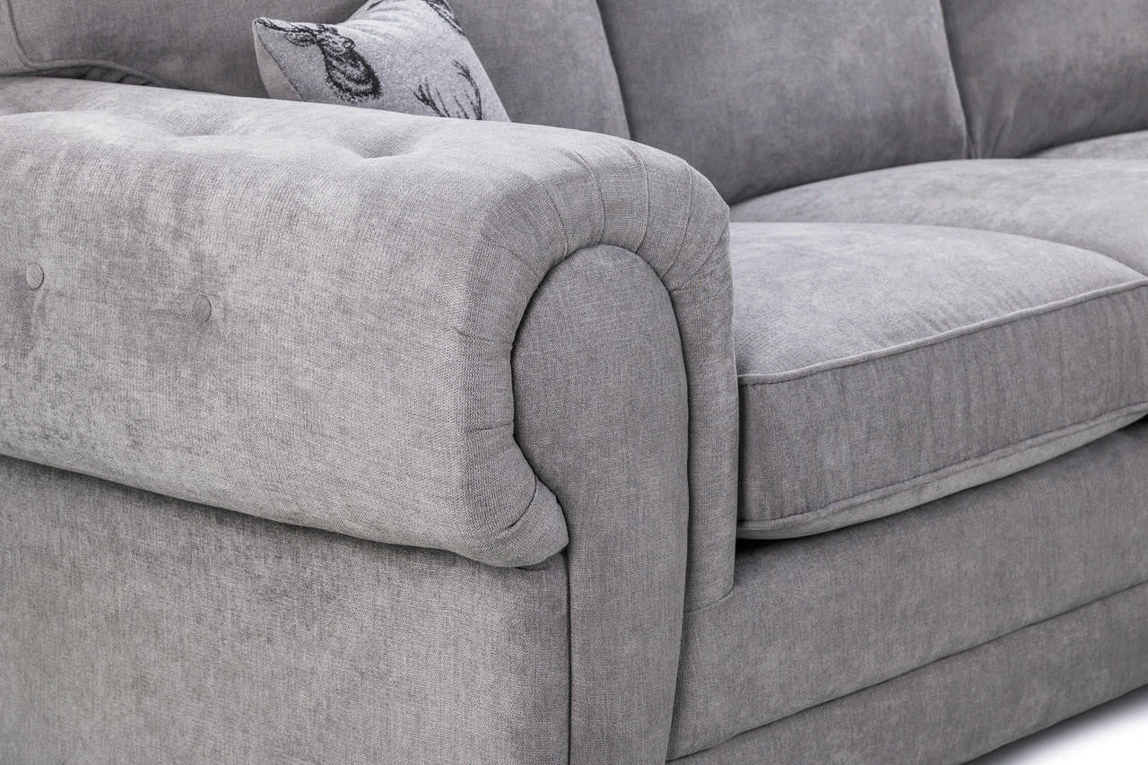 Luxury Kensington/Verona Fullback Grey Fabric Corner Sofa Set - 3,2 Seaters