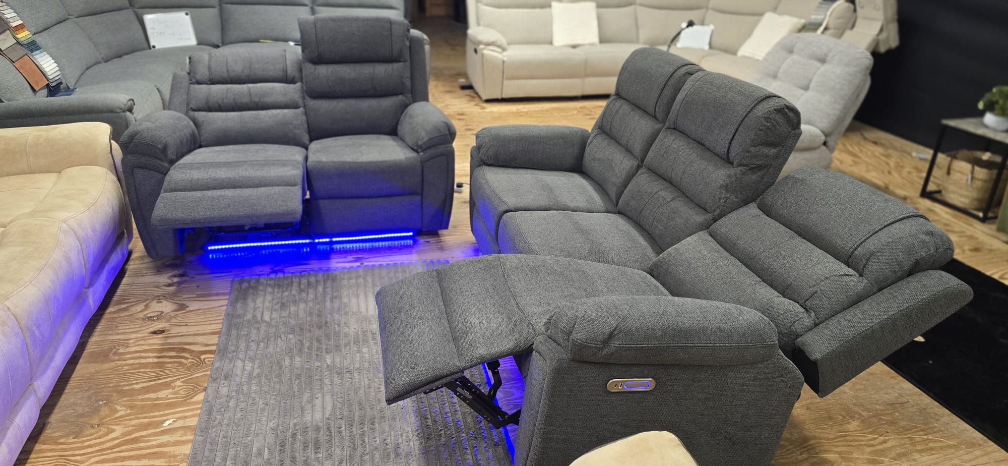 MNS Venice Fabric Electric Recliner Sofa Grey - 3+2 Seater Fabric Sofa