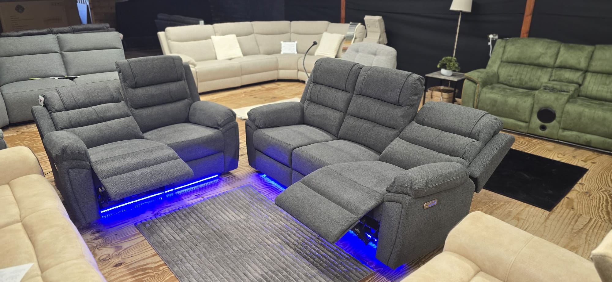 MNS Venice Fabric Electric Recliner Sofa Grey - 3+2 Seater Fabric Sofa