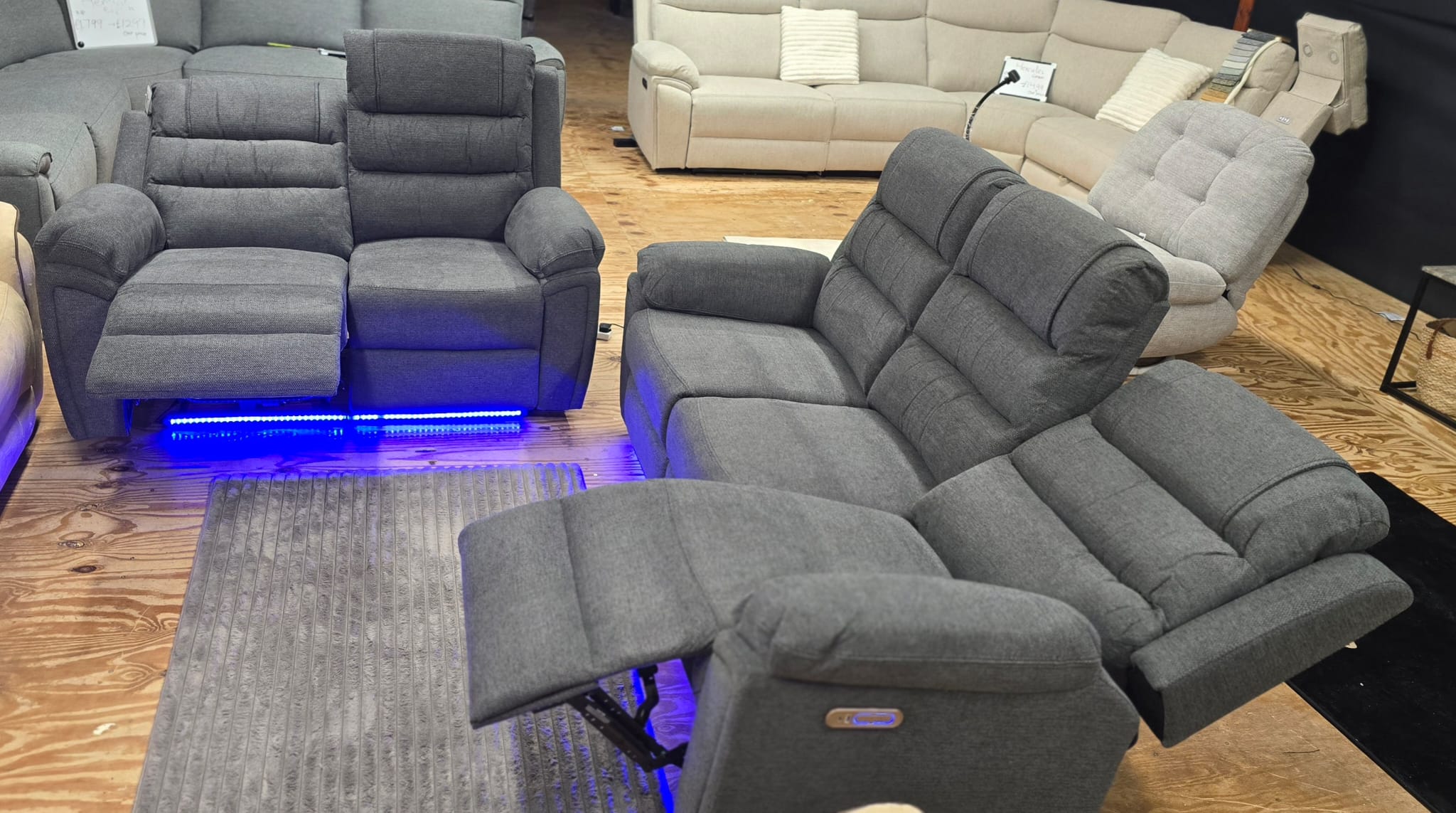 MNS Venice Fabric Electric Recliner Sofa Grey - 3+2 Seater Fabric Sofa