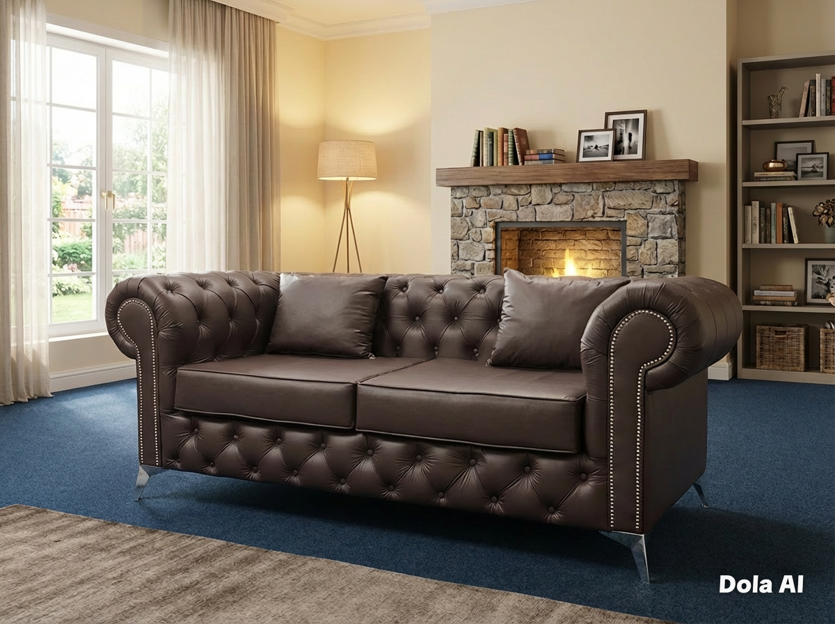 Royal Chesterfield Sofa in Brown Leather 3 Seater/Couch