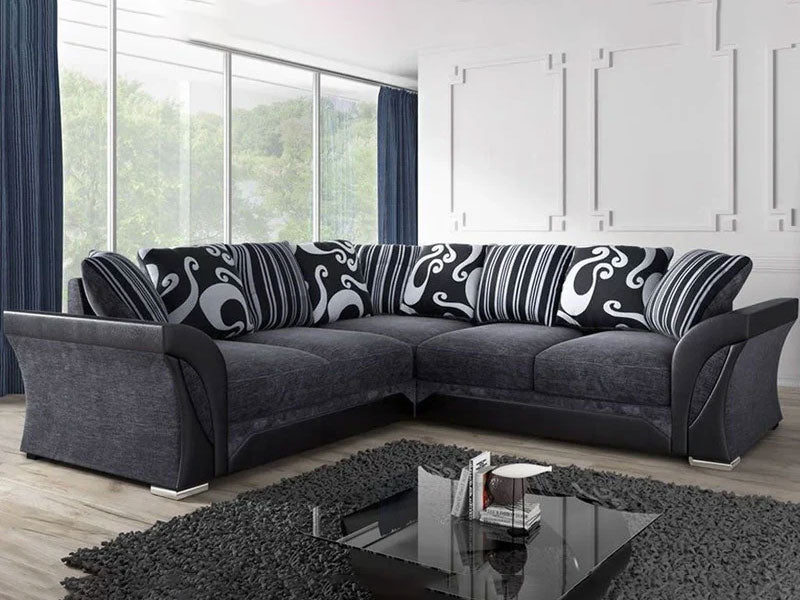 Shannon Fabric Corner Luxuries Sofa in Black & Grey
